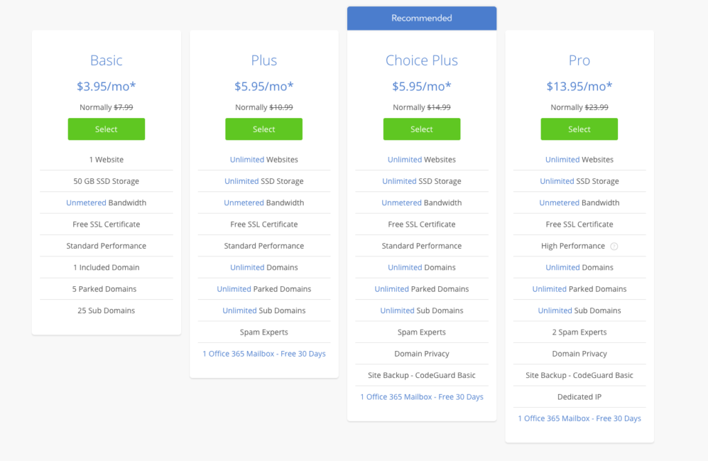 Choose a hosting plan for your blog on Bluehost.